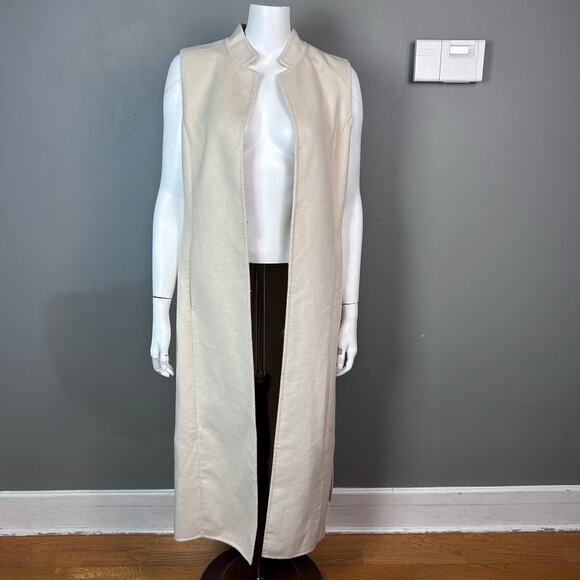 BCBG MaxAzria long vest medium cream wool minimalist quiet luxury cream Thrones - Picture 7 of 15